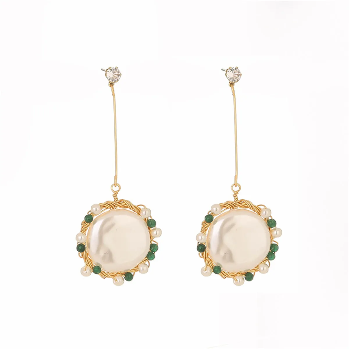 Cubic Zirconia & Pearl 18K Gold-Plated Circular Drop Earrings