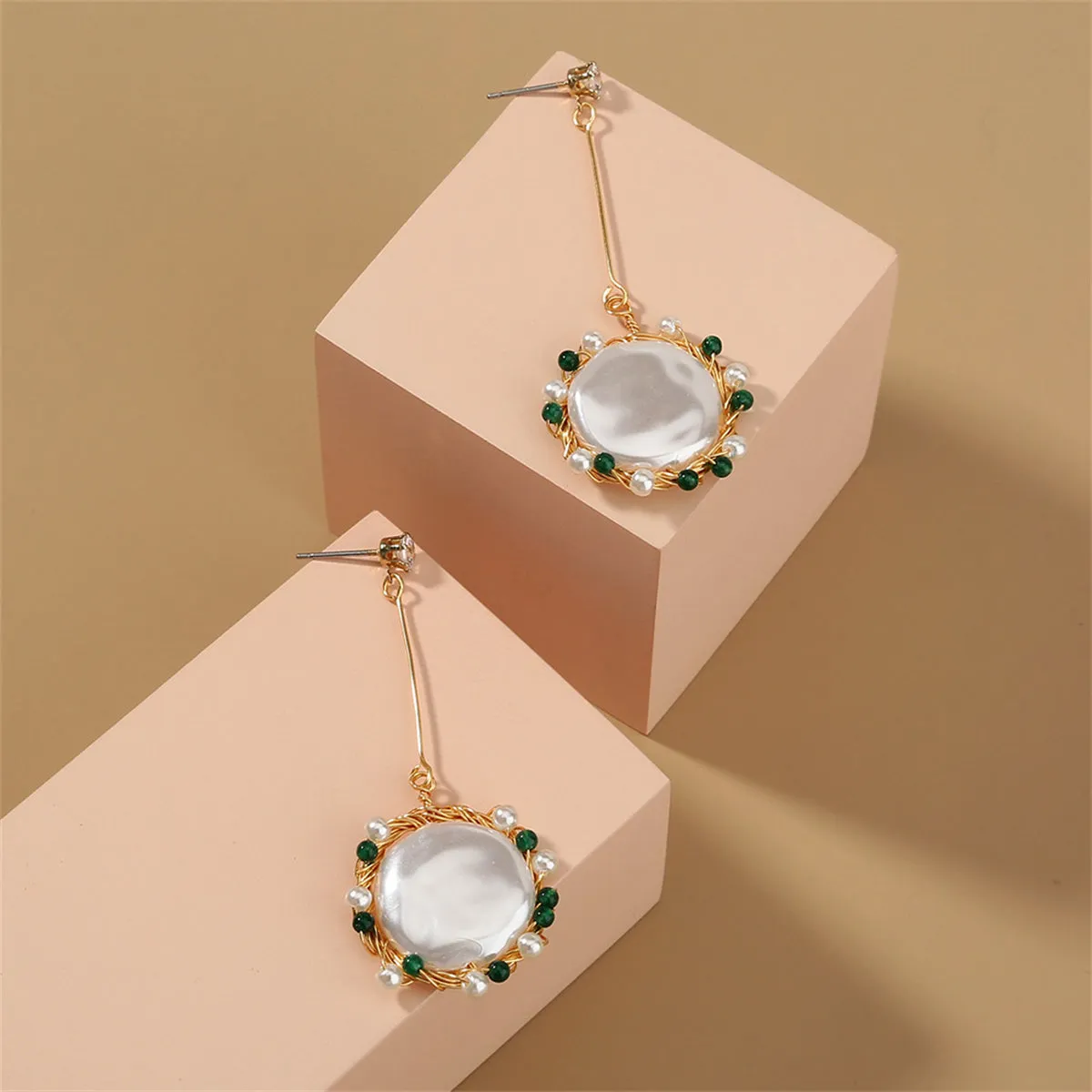 Cubic Zirconia & Pearl 18K Gold-Plated Circular Drop Earrings
