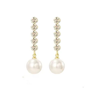 Cubic Zirconia & Pearl 18K Gold-Plated Drop Earrings