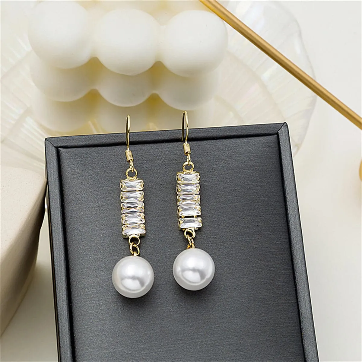 Cubic Zirconia & Pearl 18K Gold-Plated Drop Earrings
