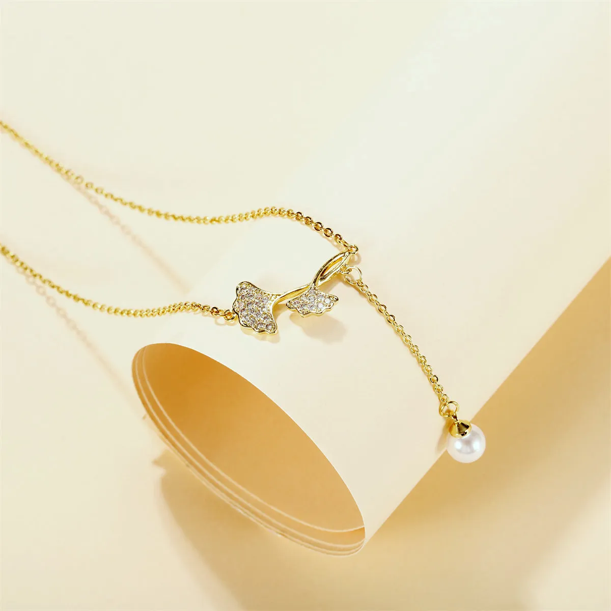 Cubic Zirconia & Pearl 18K Gold-Plated Lotus Leaves Lariat Necklace
