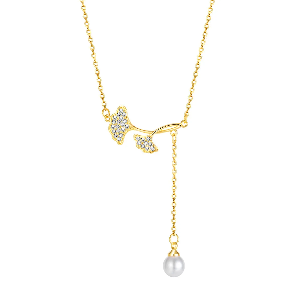 Cubic Zirconia & Pearl 18K Gold-Plated Lotus Leaves Lariat Necklace