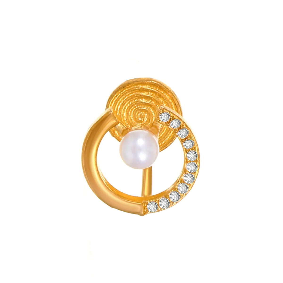Cubic Zirconia & Pearl 18K Gold-Plated Round Ear Cuff