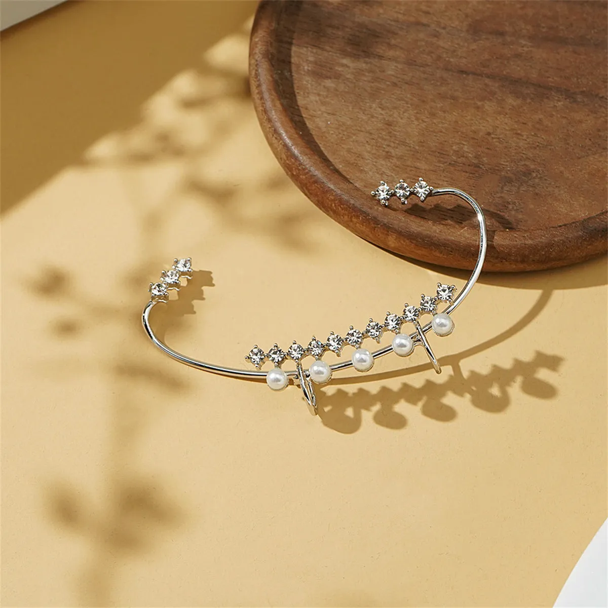Cubic Zirconia & Pearl Curved Ear Cuff