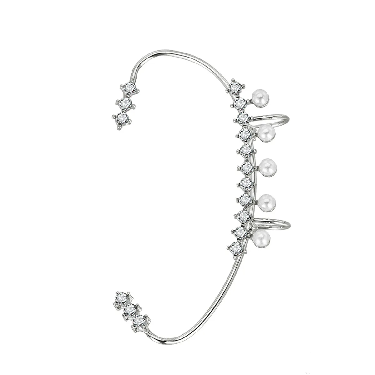Cubic Zirconia & Pearl Curved Ear Cuff