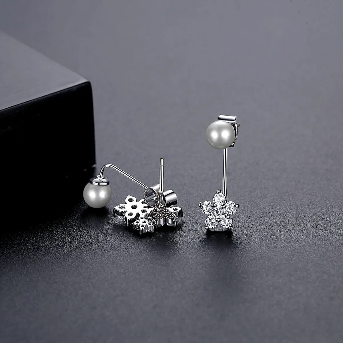 Cubic Zirconia & Pearl Silver-Plated Flower Drop Earrings