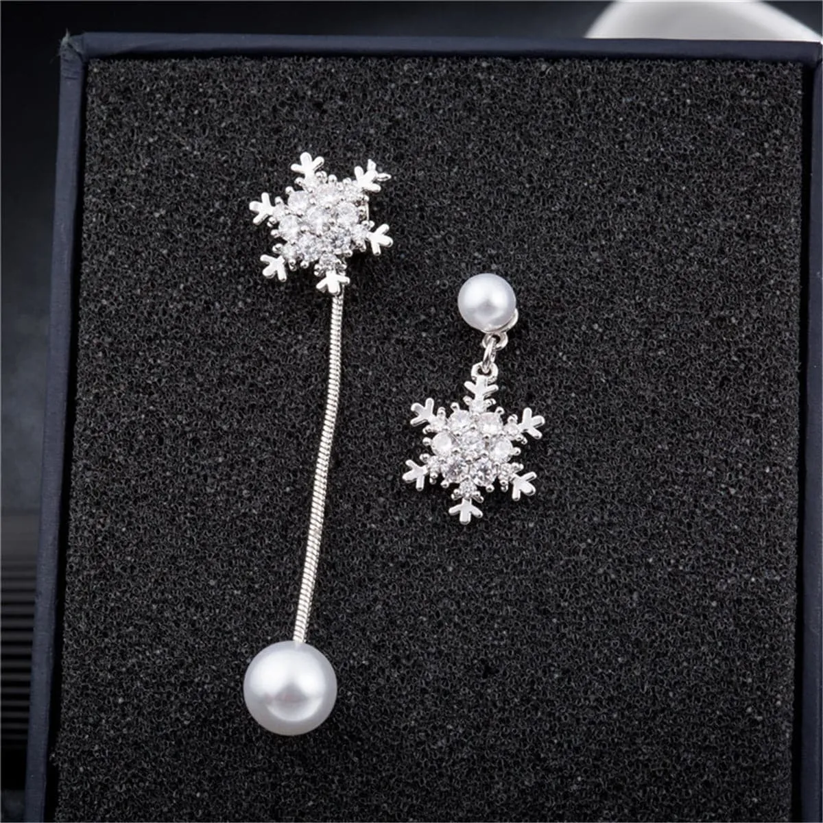 Cubic Zirconia & Pearl Silver-Plated Snowflake Drop Earrings