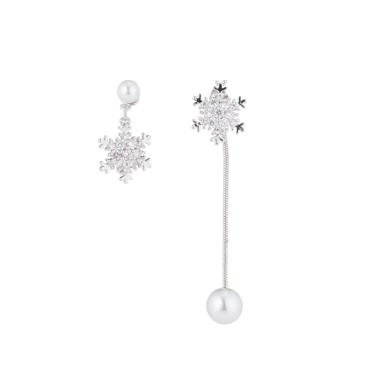 Cubic Zirconia & Pearl Silver-Plated Snowflake Drop Earrings