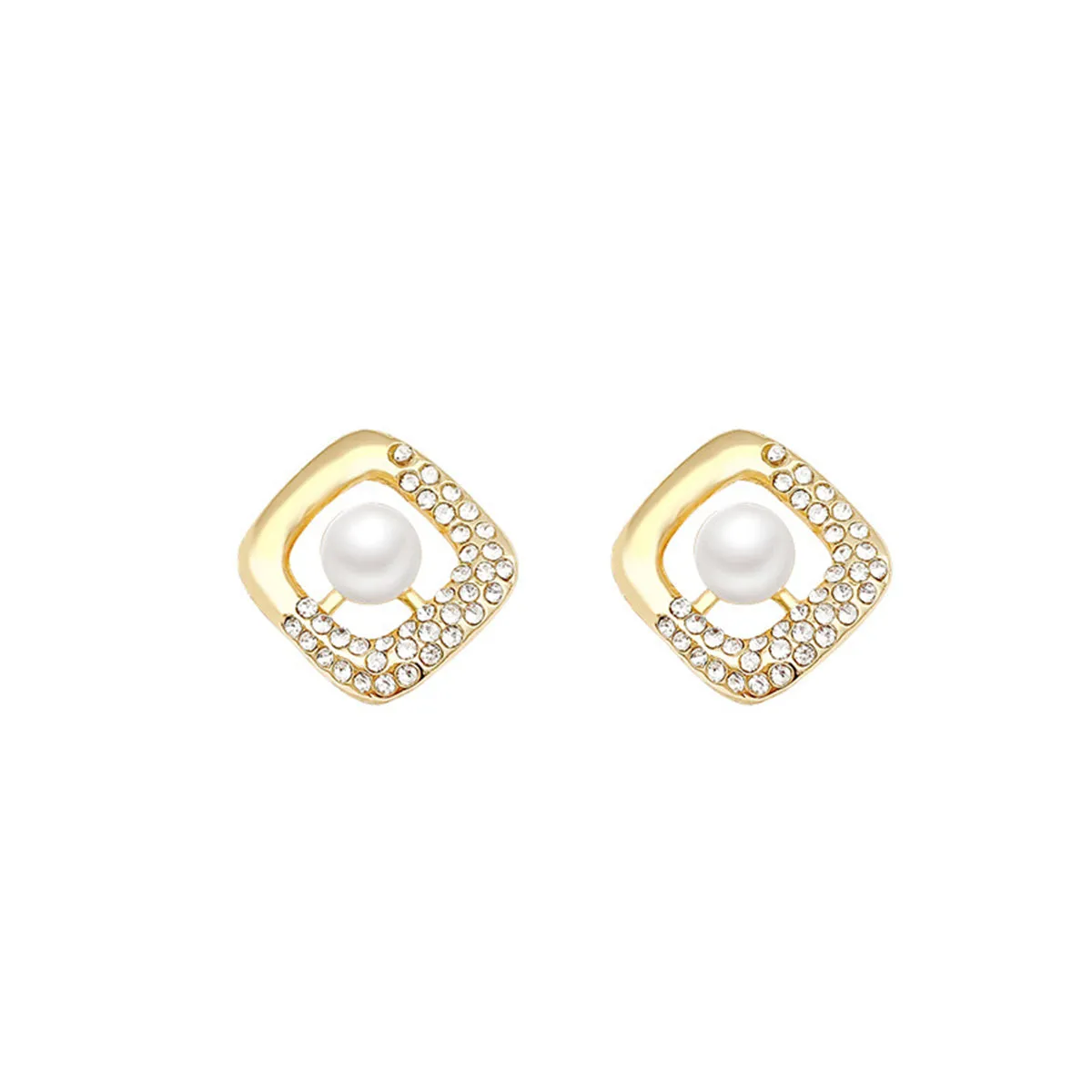Cubic Zirconia & Pearl Square Stud Earrings
