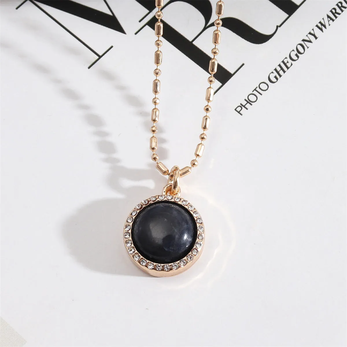 Cubic Zirconia & Resin 18K Gold-Plated Ball Chain Hola Round Pendant Necklace