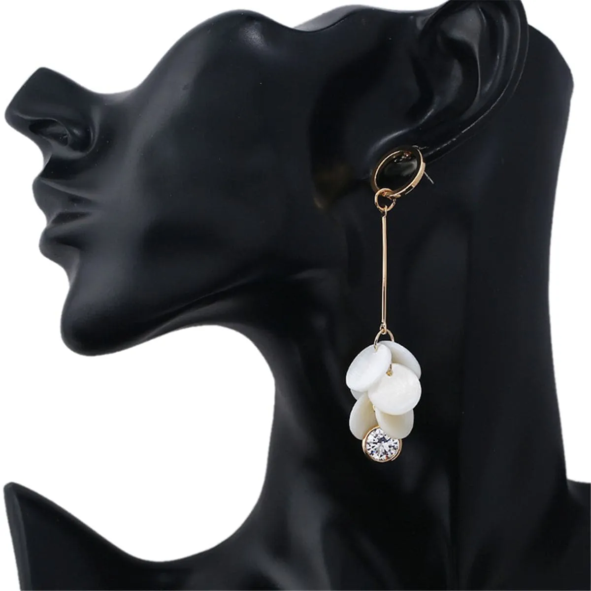 Cubic Zirconia & Shell Disks Drop Earrings