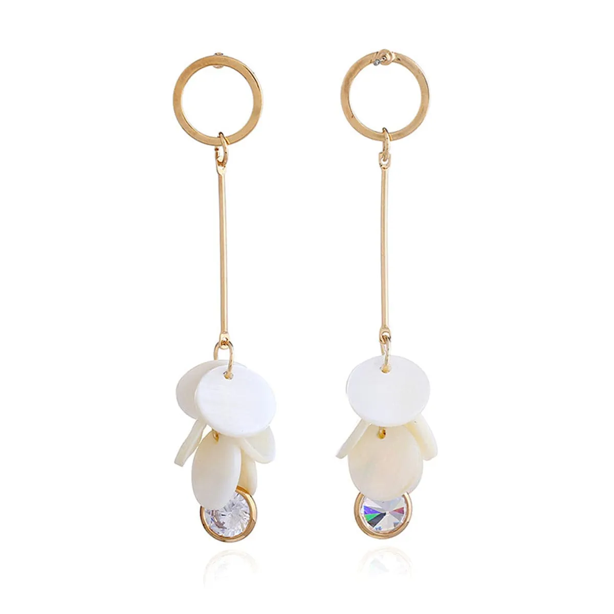 Cubic Zirconia & Shell Disks Drop Earrings