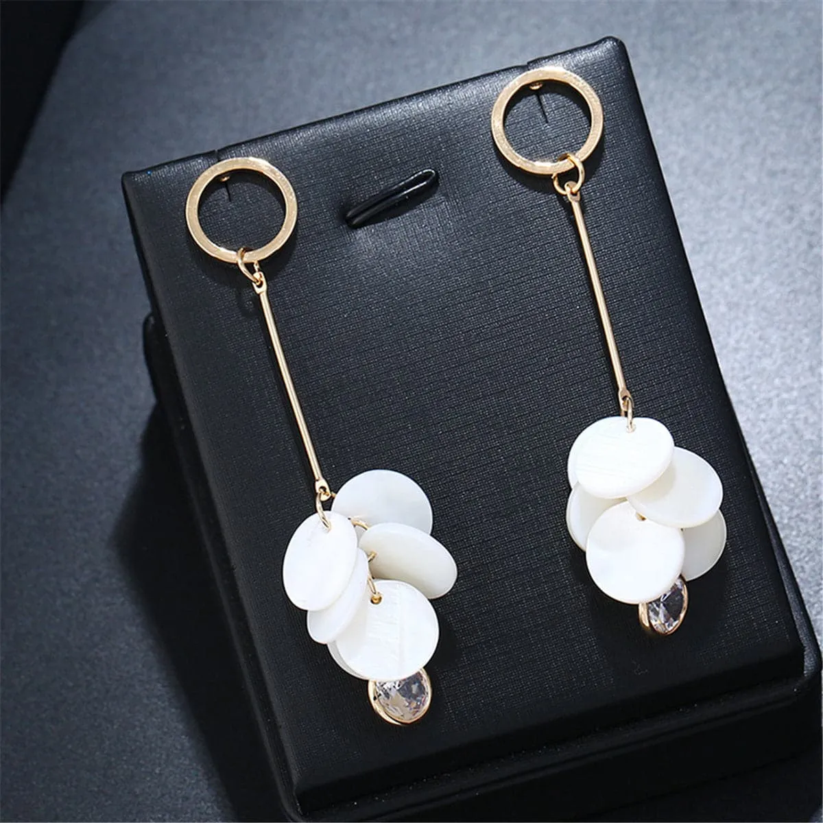 Cubic Zirconia & Shell Disks Drop Earrings