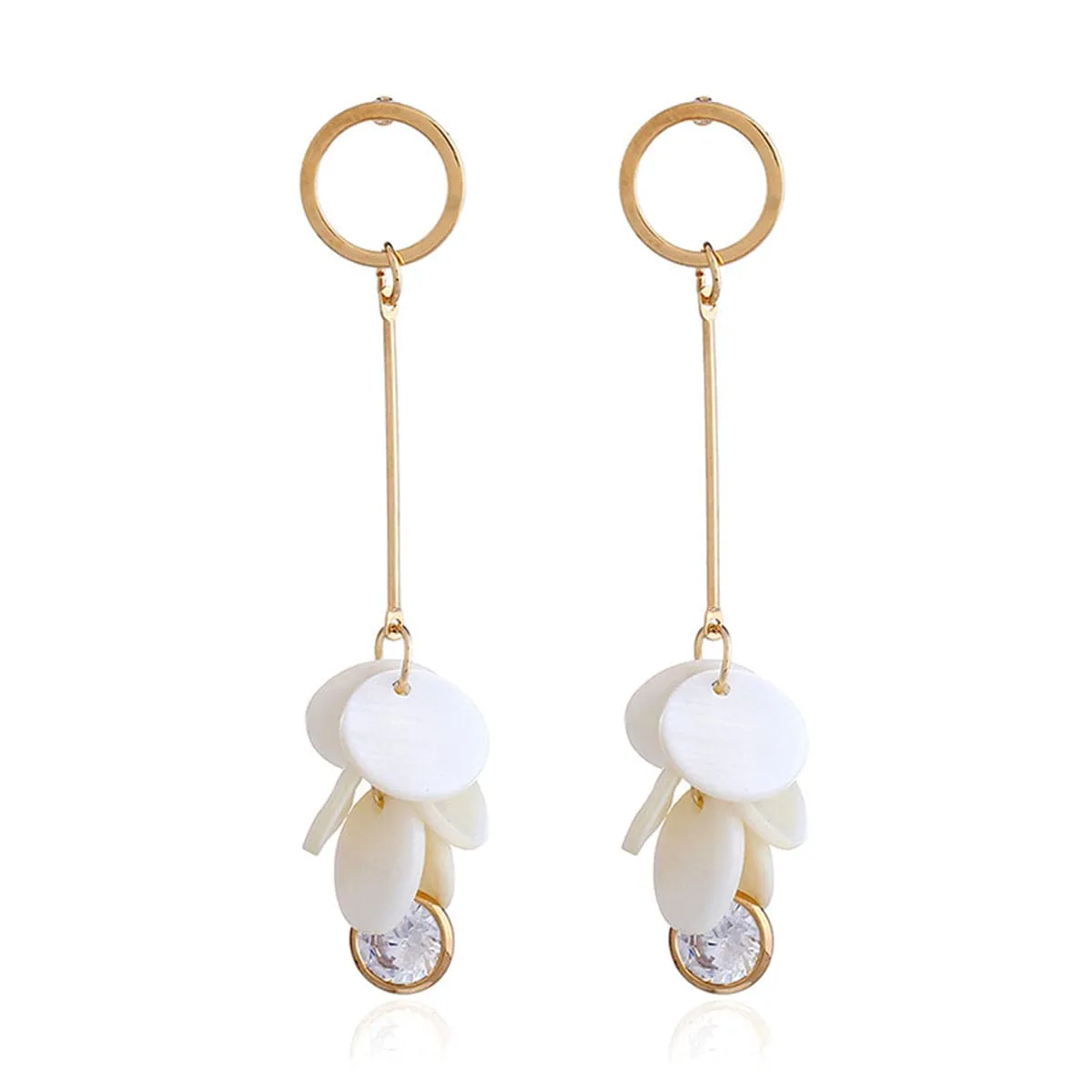Cubic Zirconia & Shell Disks Drop Earrings