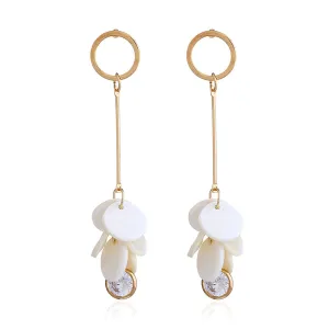 Cubic Zirconia & Shell Disks Drop Earrings