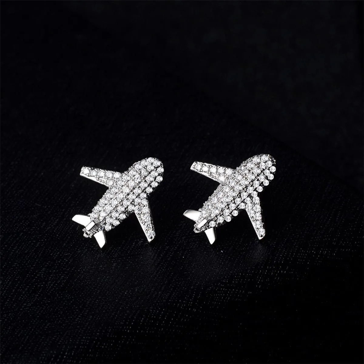 Cubic Zirconia & Silver-Plated Airplane Pavé Stud Earrings