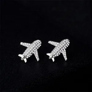 Cubic Zirconia & Silver-Plated Airplane Pavé Stud Earrings
