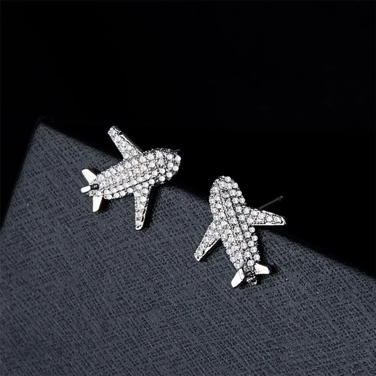 Cubic Zirconia & Silver-Plated Airplane Pavé Stud Earrings
