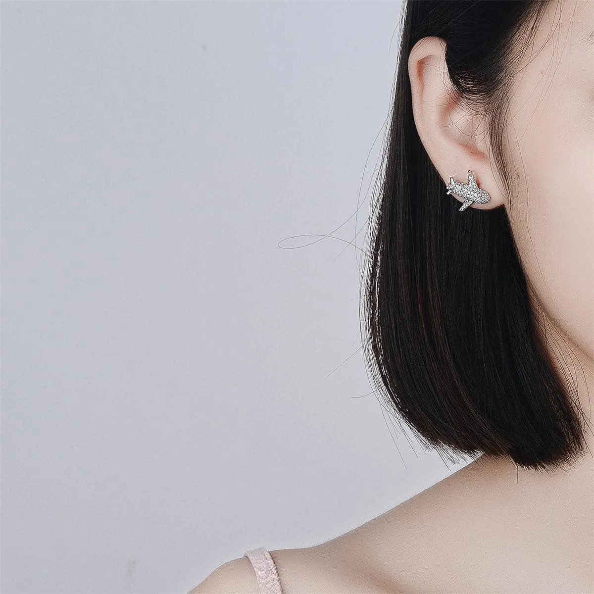 Cubic Zirconia & Silver-Plated Airplane Pavé Stud Earrings