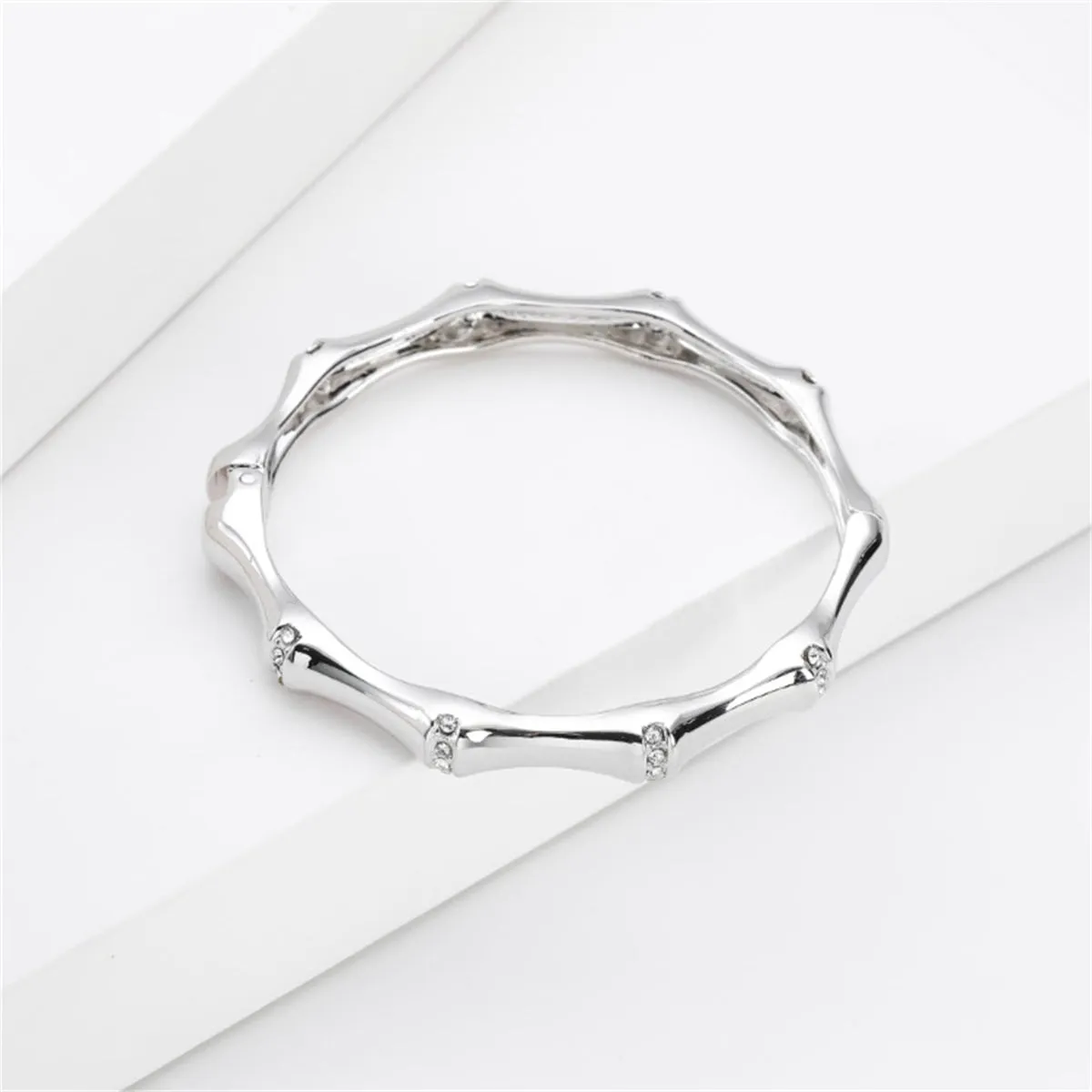 Cubic Zirconia & Silver-Plated Bamboo Bangle