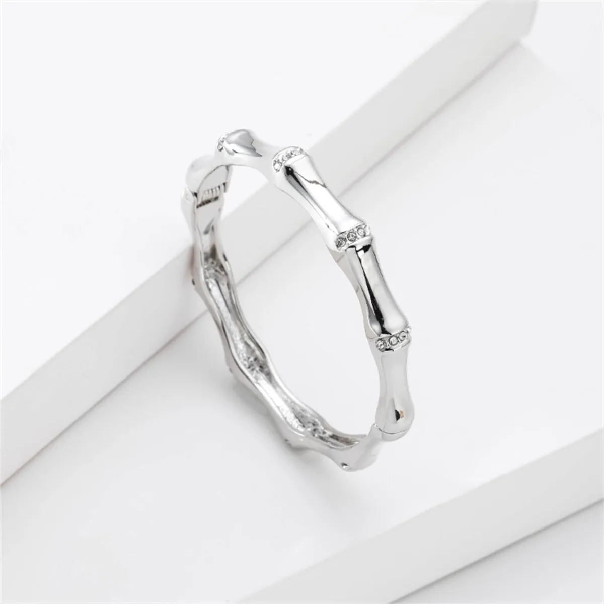 Cubic Zirconia & Silver-Plated Bamboo Bangle