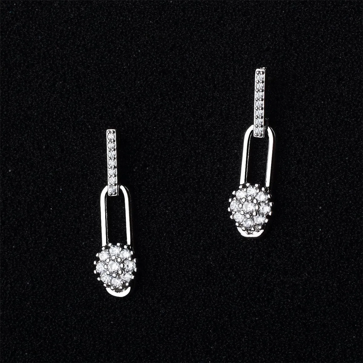 Cubic Zirconia & Silver-Plated Bar Plum Blossom Drop Earrings