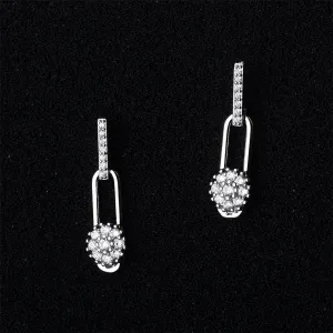 Cubic Zirconia & Silver-Plated Bar Plum Blossom Drop Earrings
