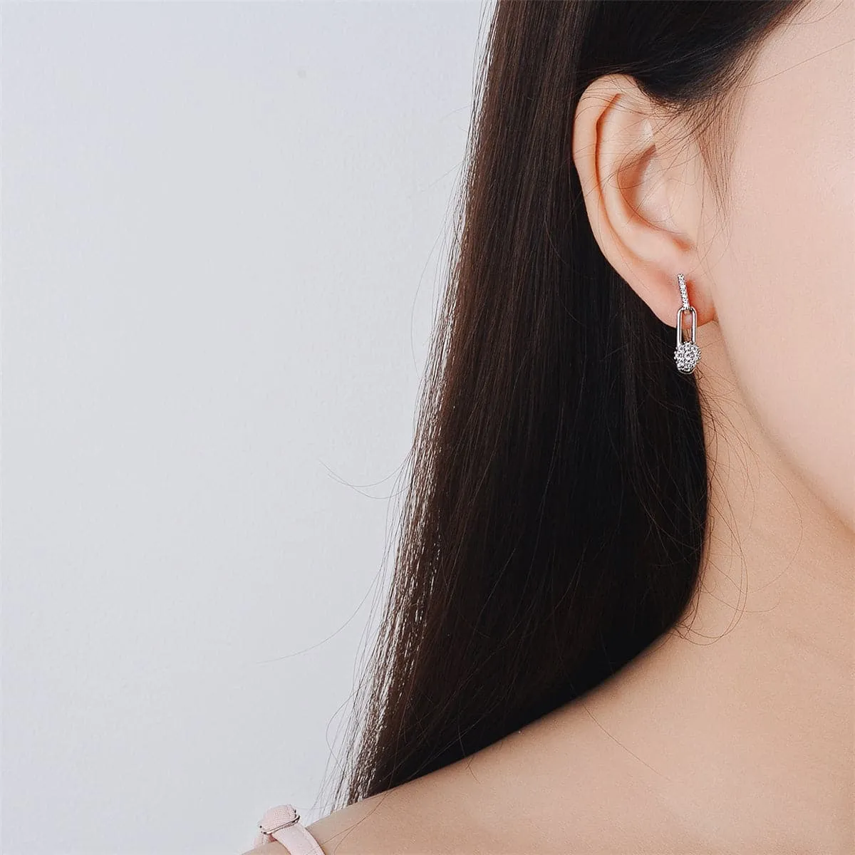 Cubic Zirconia & Silver-Plated Bar Plum Blossom Drop Earrings