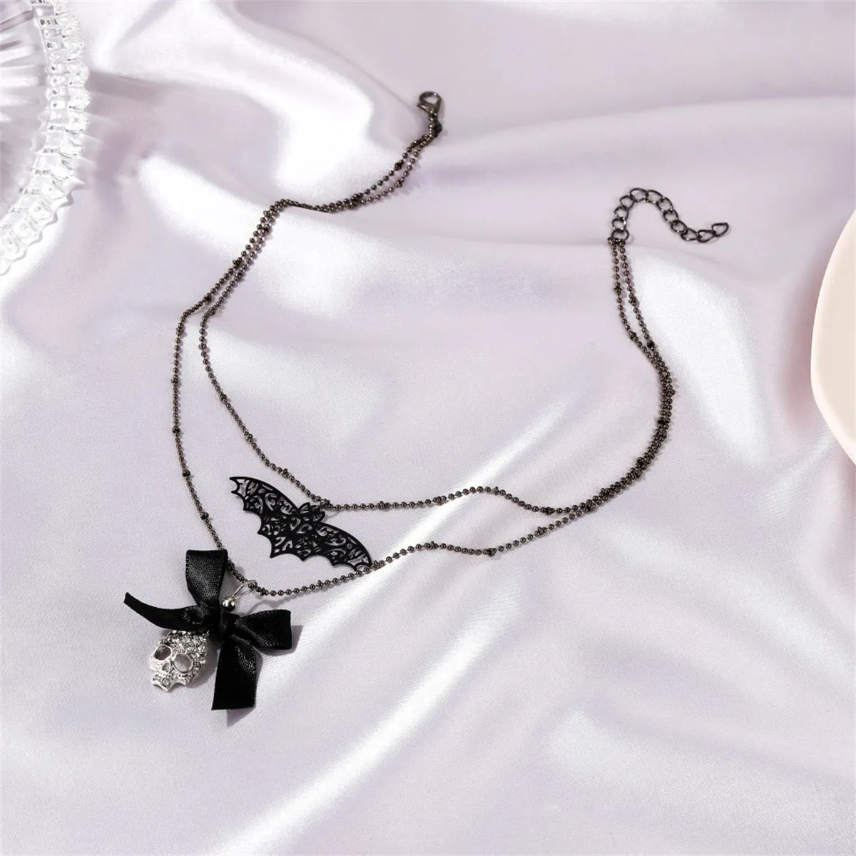 Cubic Zirconia & Silver-Plated Bat Bow Layered Pendant Necklace