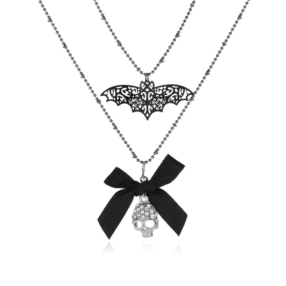 Cubic Zirconia & Silver-Plated Bat Bow Layered Pendant Necklace