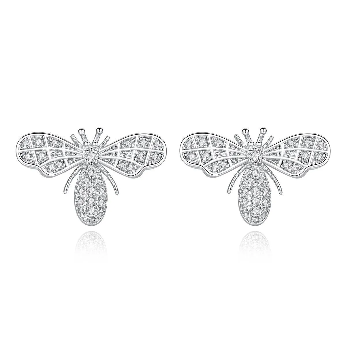 Cubic Zirconia & Silver-Plated Bee Stud Earrings