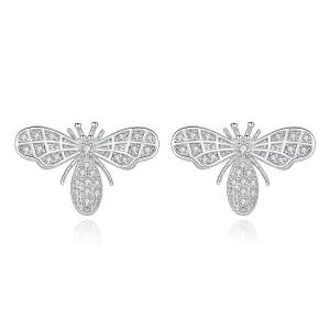 Cubic Zirconia & Silver-Plated Bee Stud Earrings