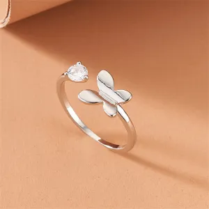 Cubic Zirconia & Silver-Plated Butterfly Open Ring