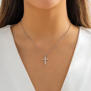 Cubic Zirconia & Silver-Plated Cable Chain Cross Pendant Necklace