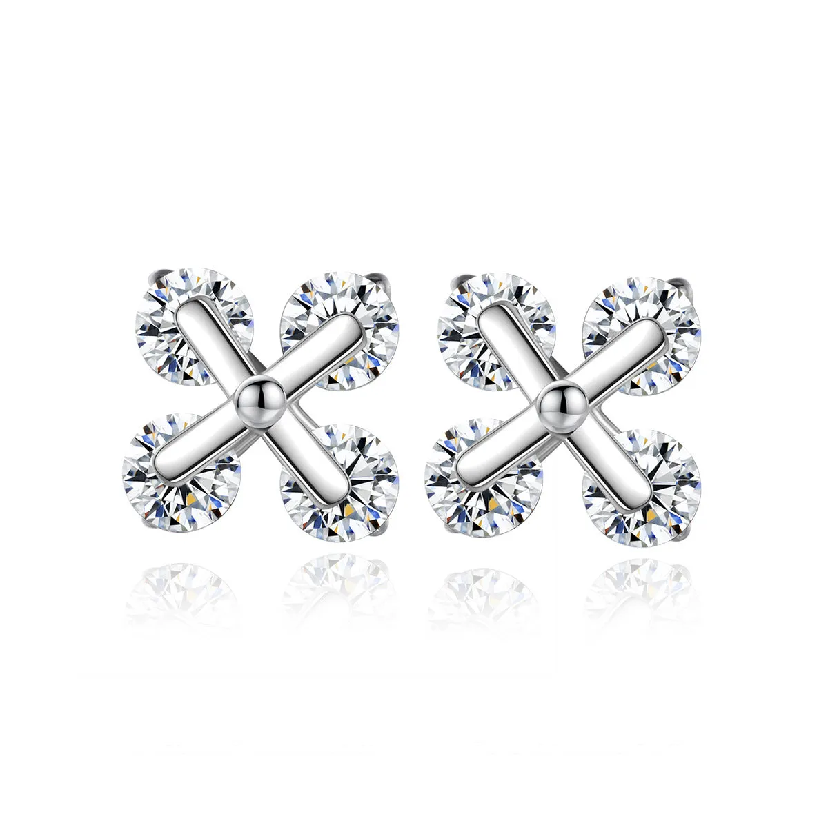 Cubic Zirconia & Silver-Plated Cross Stud Earrings
