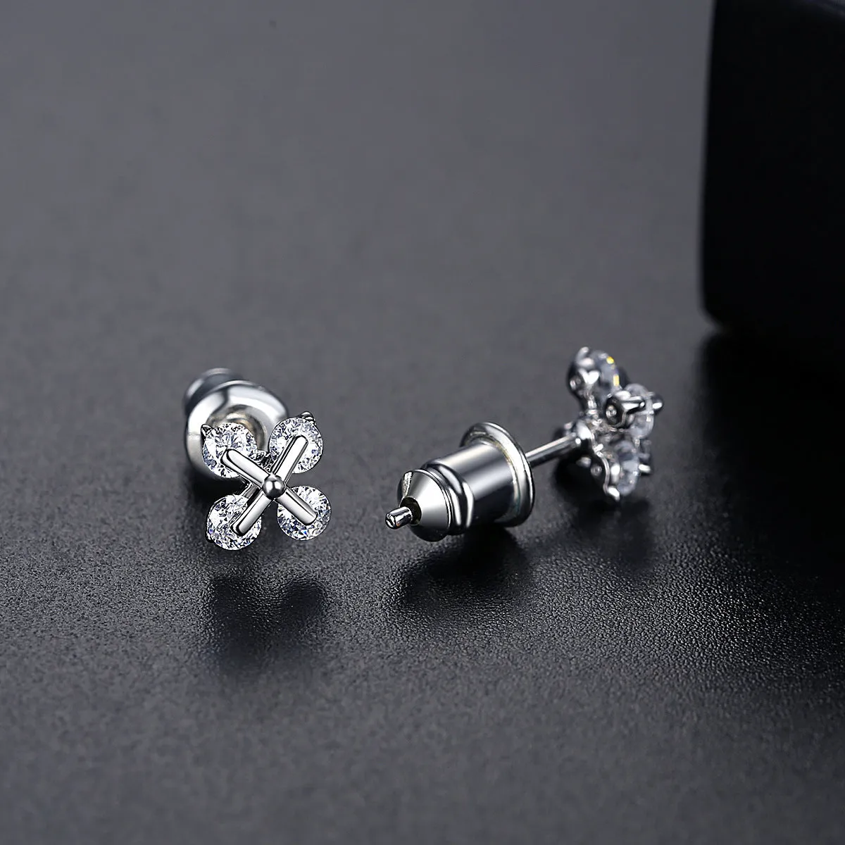 Cubic Zirconia & Silver-Plated Cross Stud Earrings