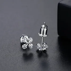 Cubic Zirconia & Silver-Plated Cross Stud Earrings