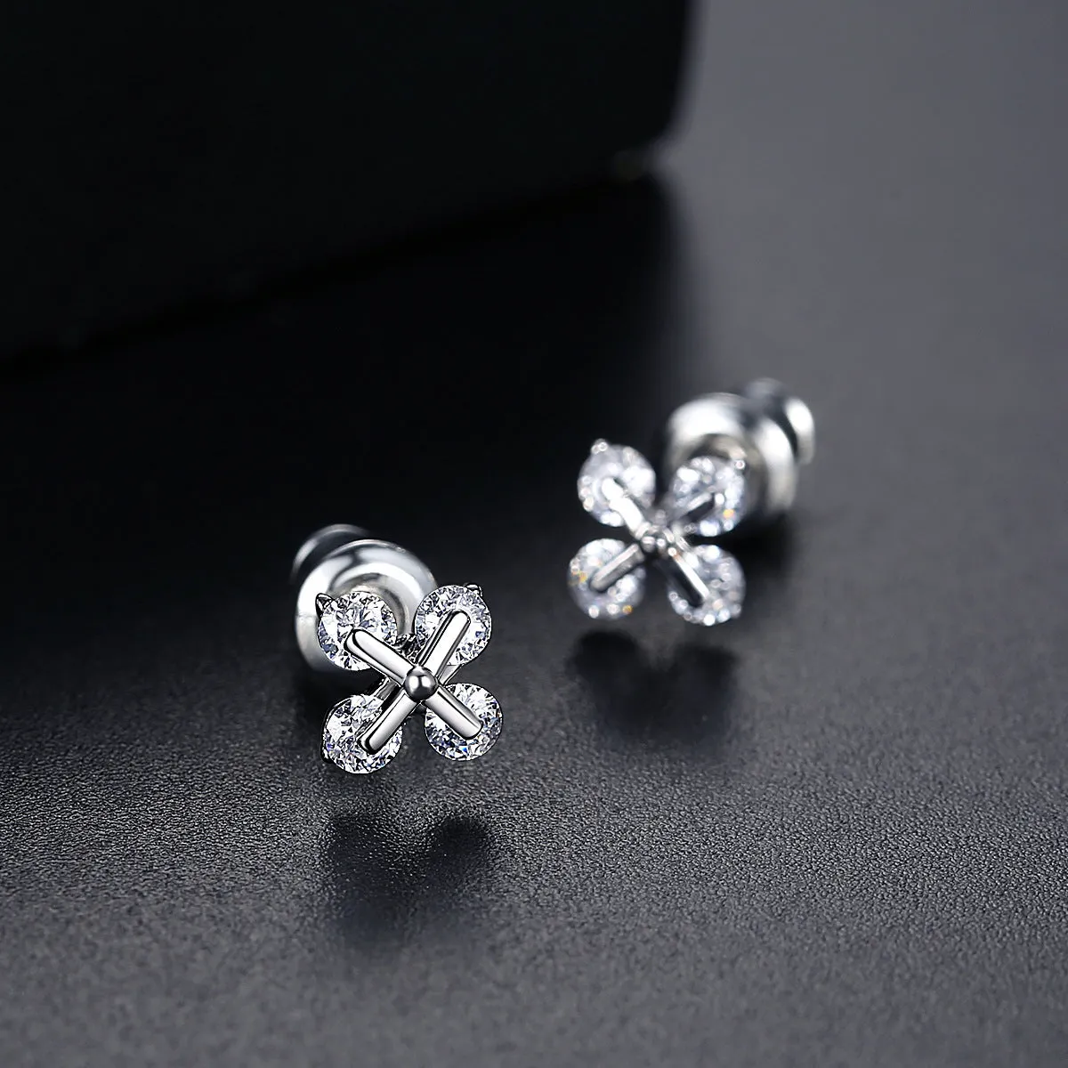 Cubic Zirconia & Silver-Plated Cross Stud Earrings