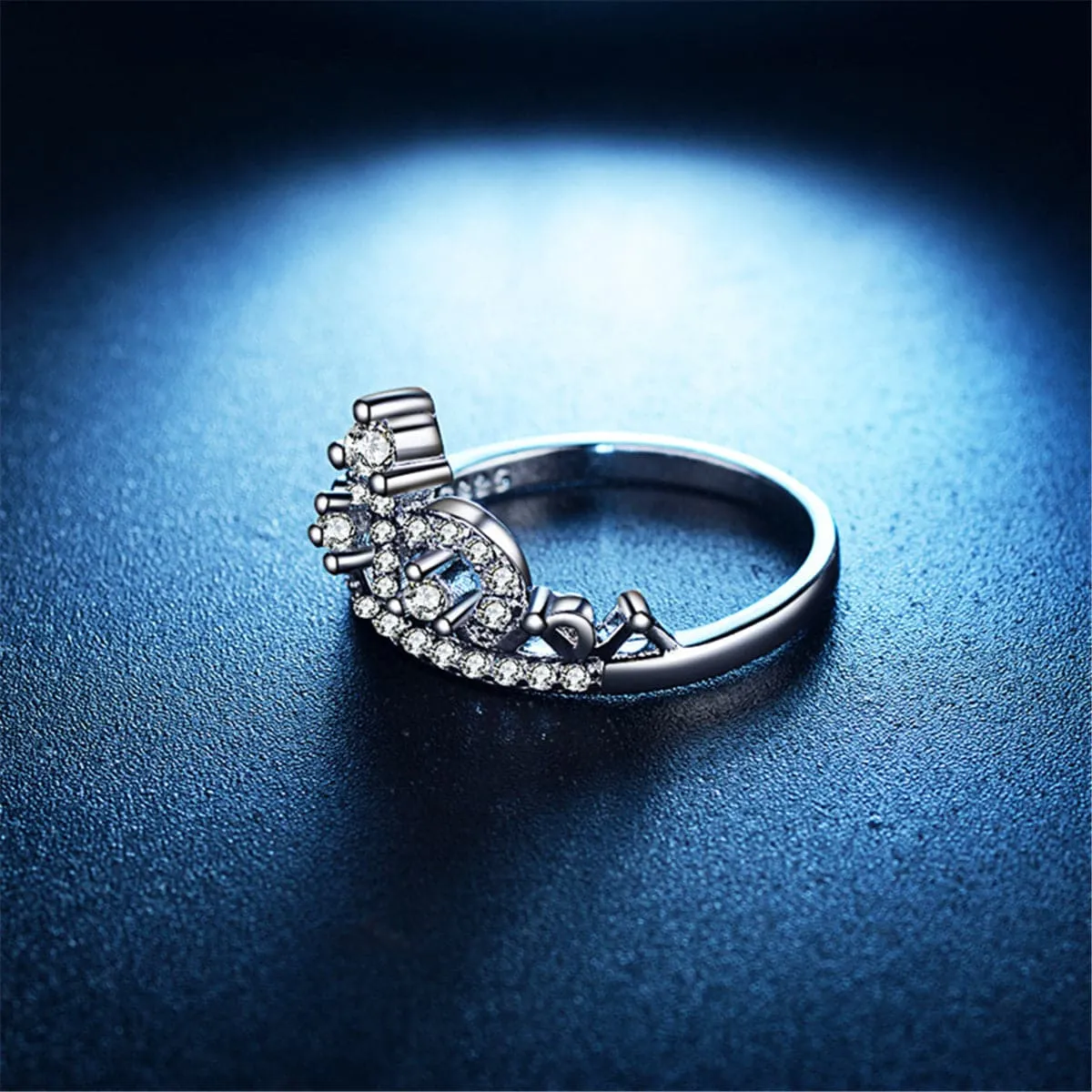 Cubic Zirconia & Silver-Plated Crown Ring