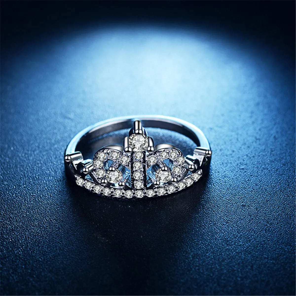 Cubic Zirconia & Silver-Plated Crown Ring