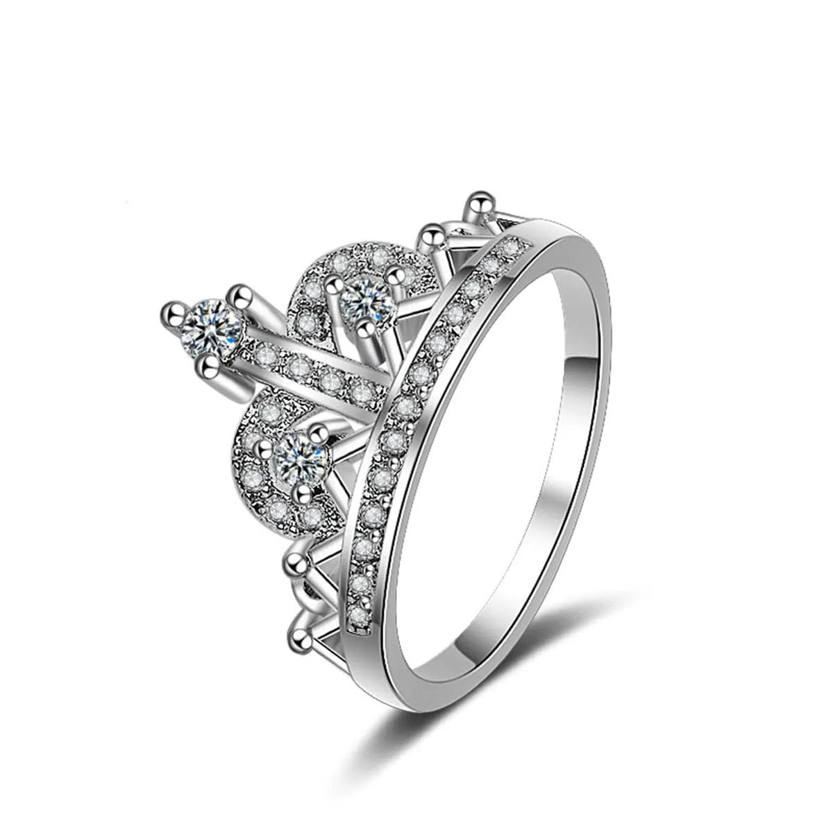 Cubic Zirconia & Silver-Plated Crown Ring