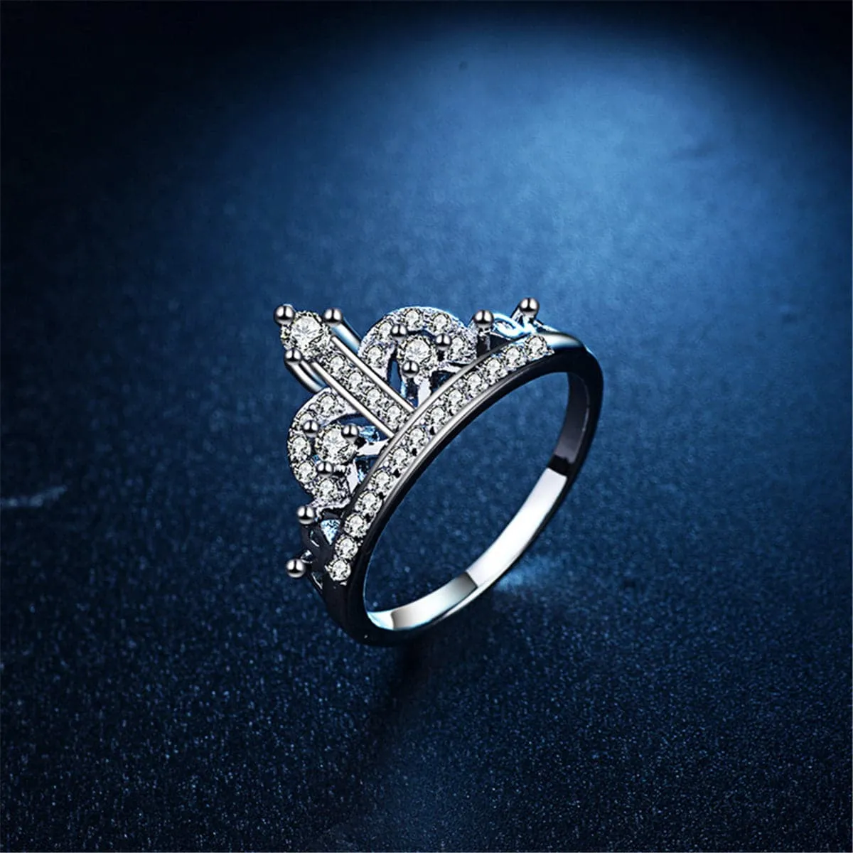 Cubic Zirconia & Silver-Plated Crown Ring