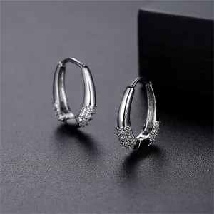Cubic Zirconia & Silver-Plated Drop-Shape Huggie Earrings
