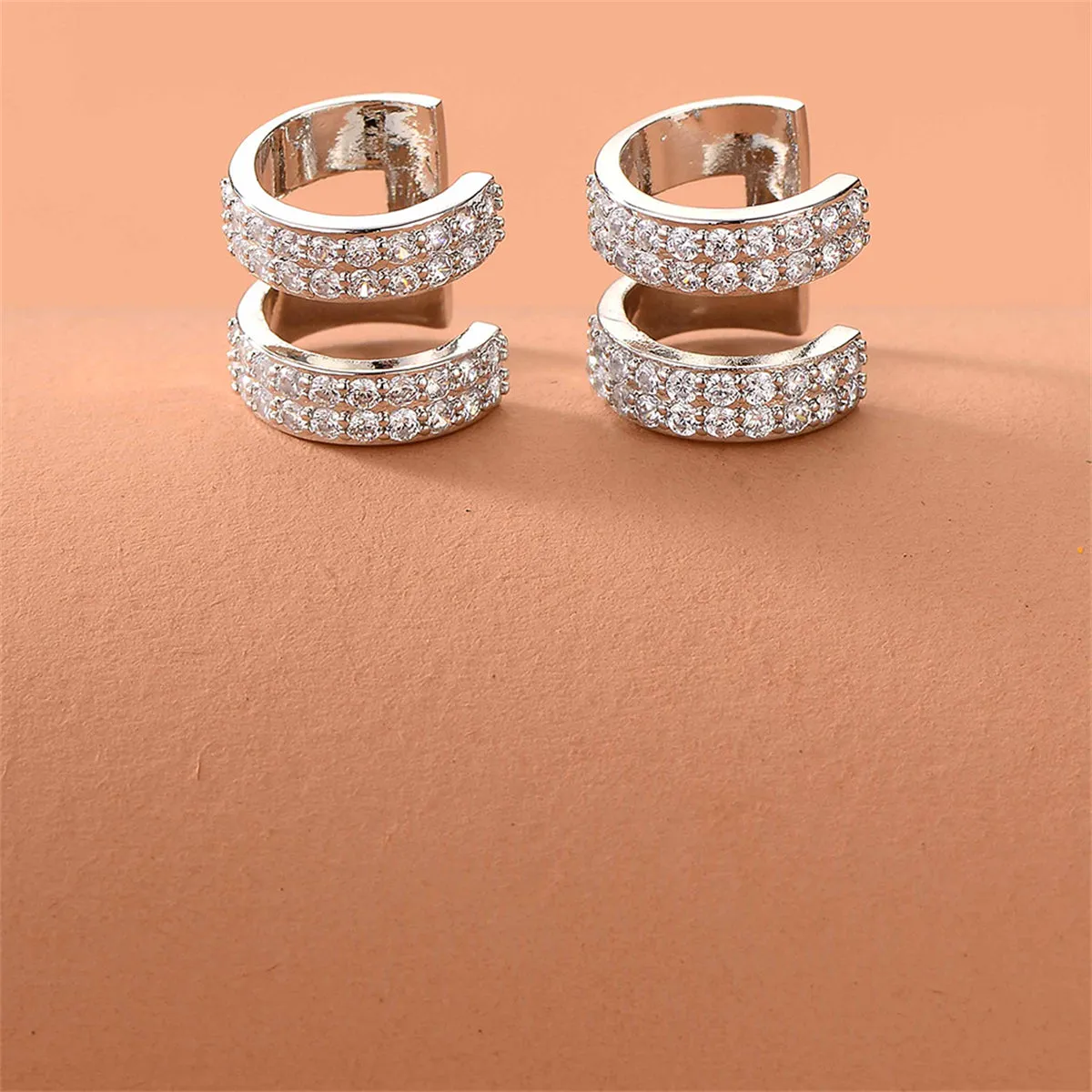 Cubic Zirconia & Silver-Plated Ear Cuffs