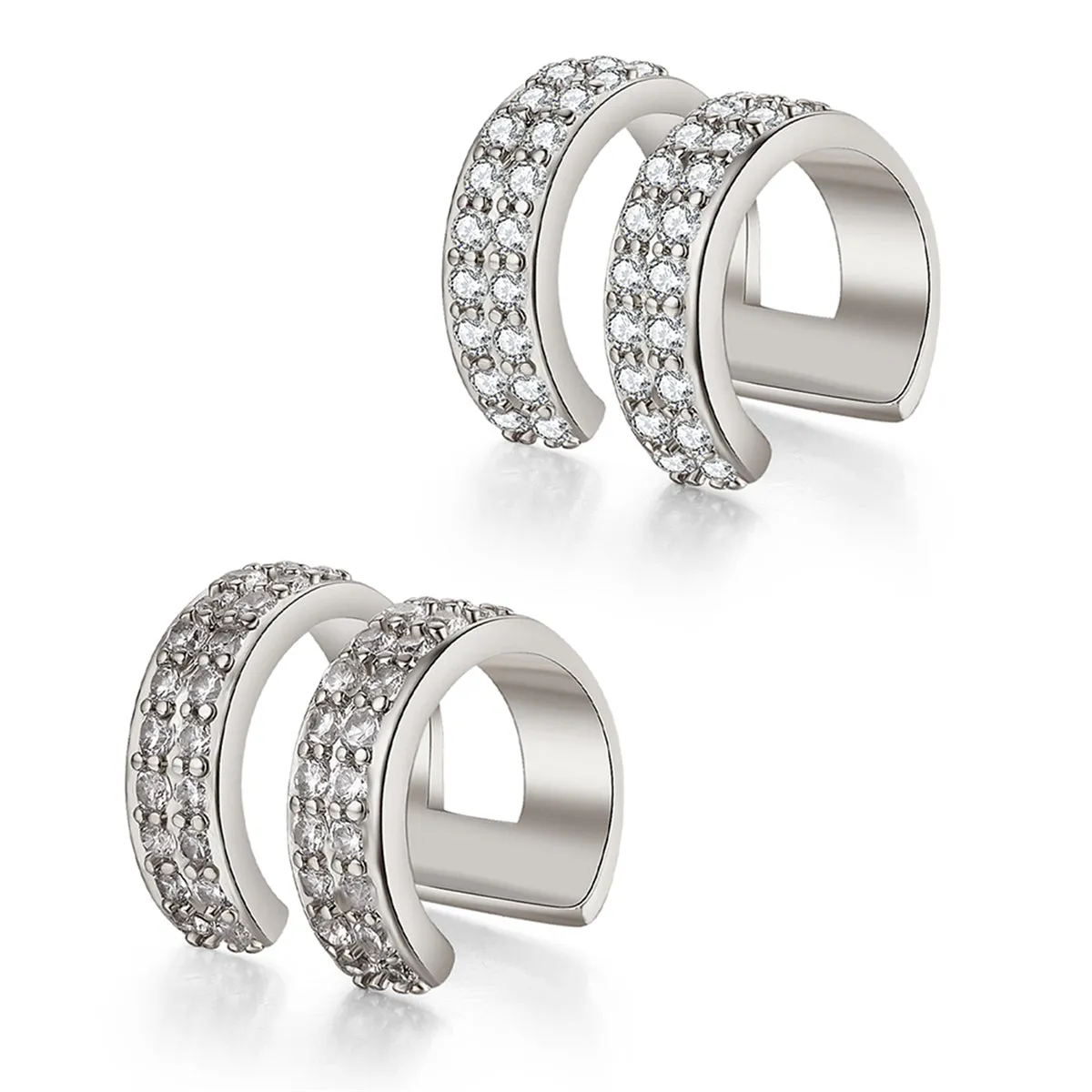 Cubic Zirconia & Silver-Plated Ear Cuffs