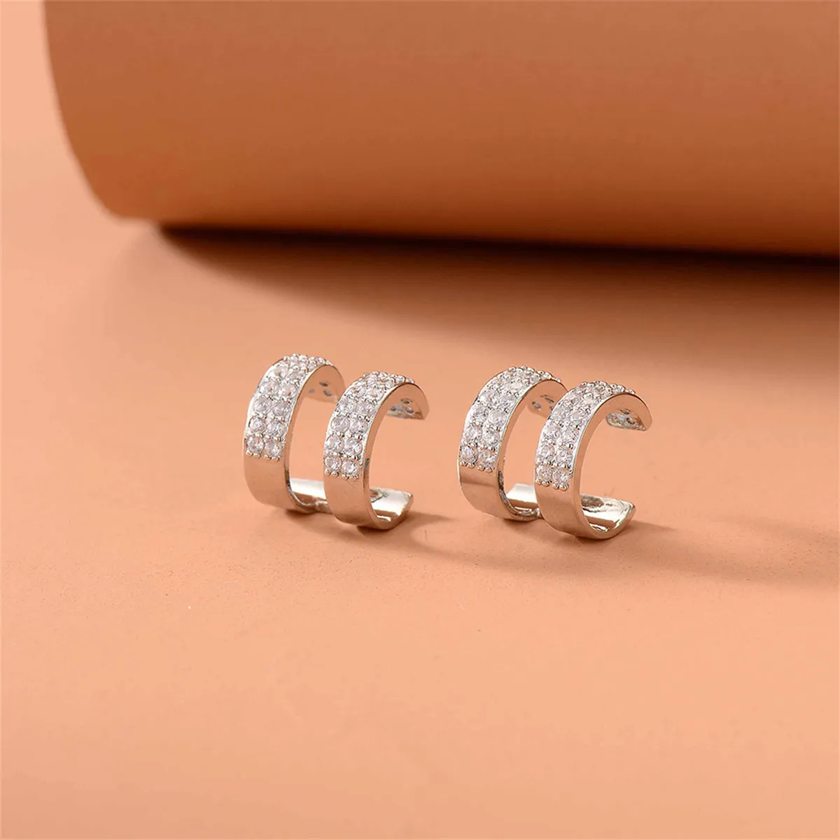 Cubic Zirconia & Silver-Plated Ear Cuffs