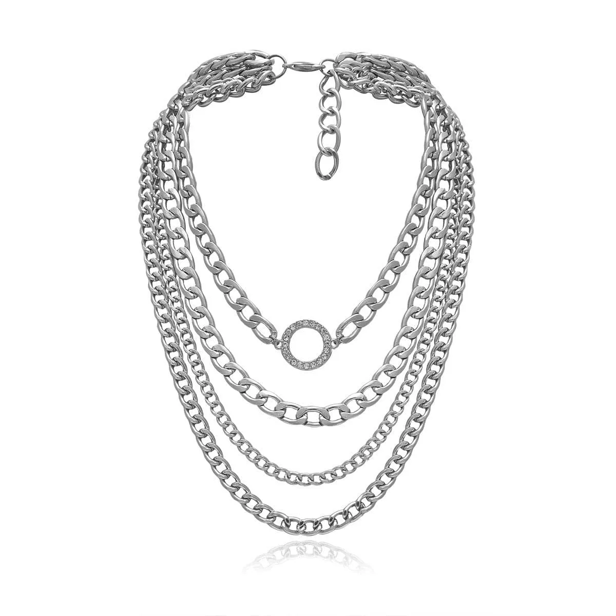 Cubic Zirconia & Silver-Plated Figaro Layered Necklace