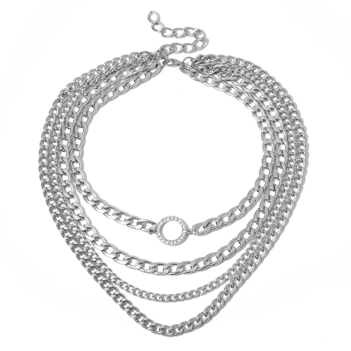 Cubic Zirconia & Silver-Plated Figaro Layered Necklace