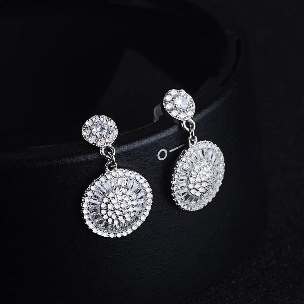 Cubic Zirconia & Silver-Plated Floral Pavé Drop Earrings