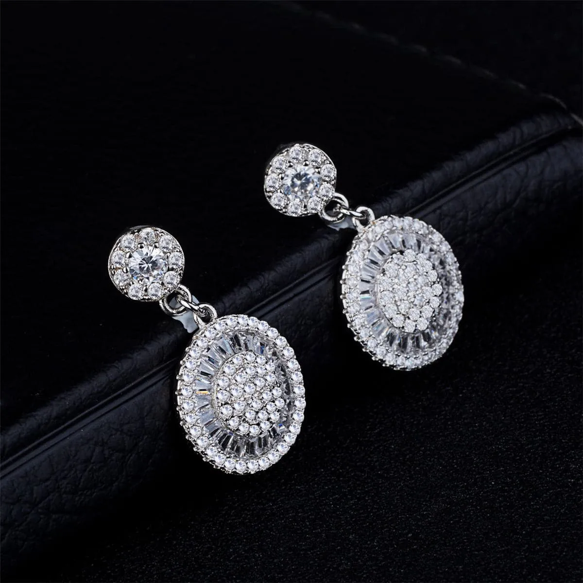 Cubic Zirconia & Silver-Plated Floral Pavé Drop Earrings